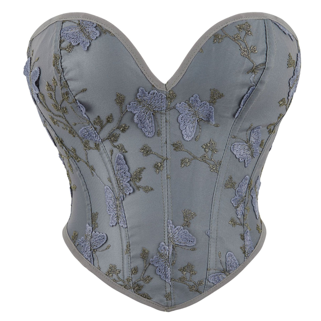 Floral Jacquard Deep V Bustier Overbust Corset | JAMSHAPE