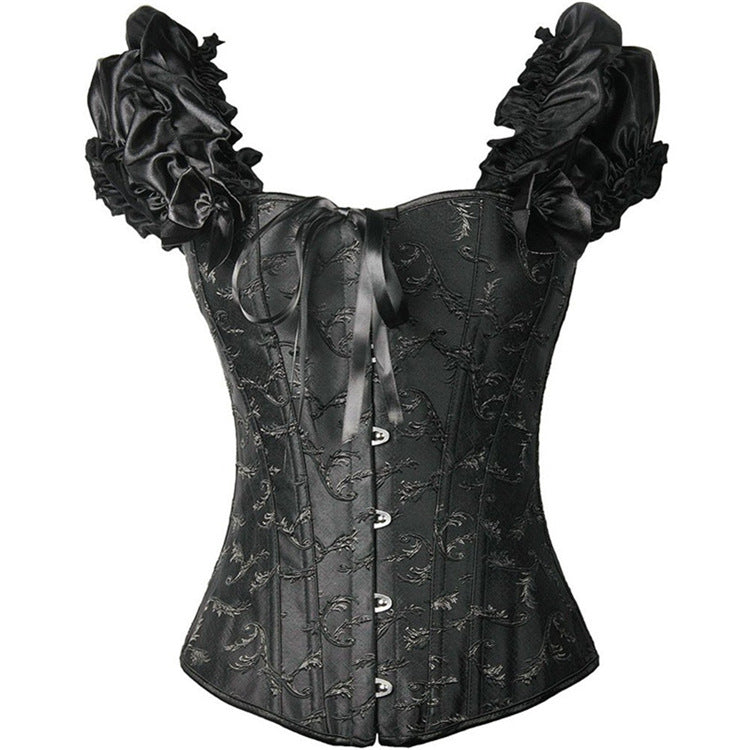 Black Floral Jacquard Plus Size Overbust Corset | Jamshape