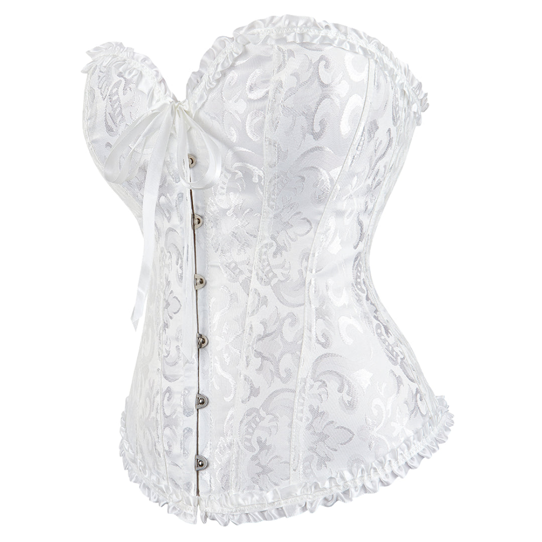 Floral Jacquard Weave Satin Hourglass Strapless Overbust Corset | JAMSHAPE