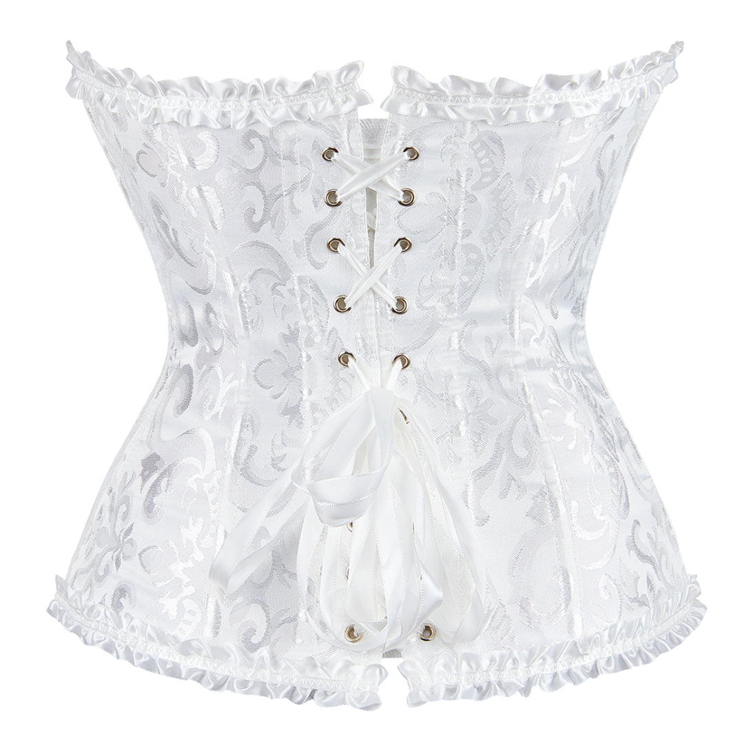 Floral Jacquard Weave Satin Hourglass Strapless Overbust Corset | JAMSHAPE