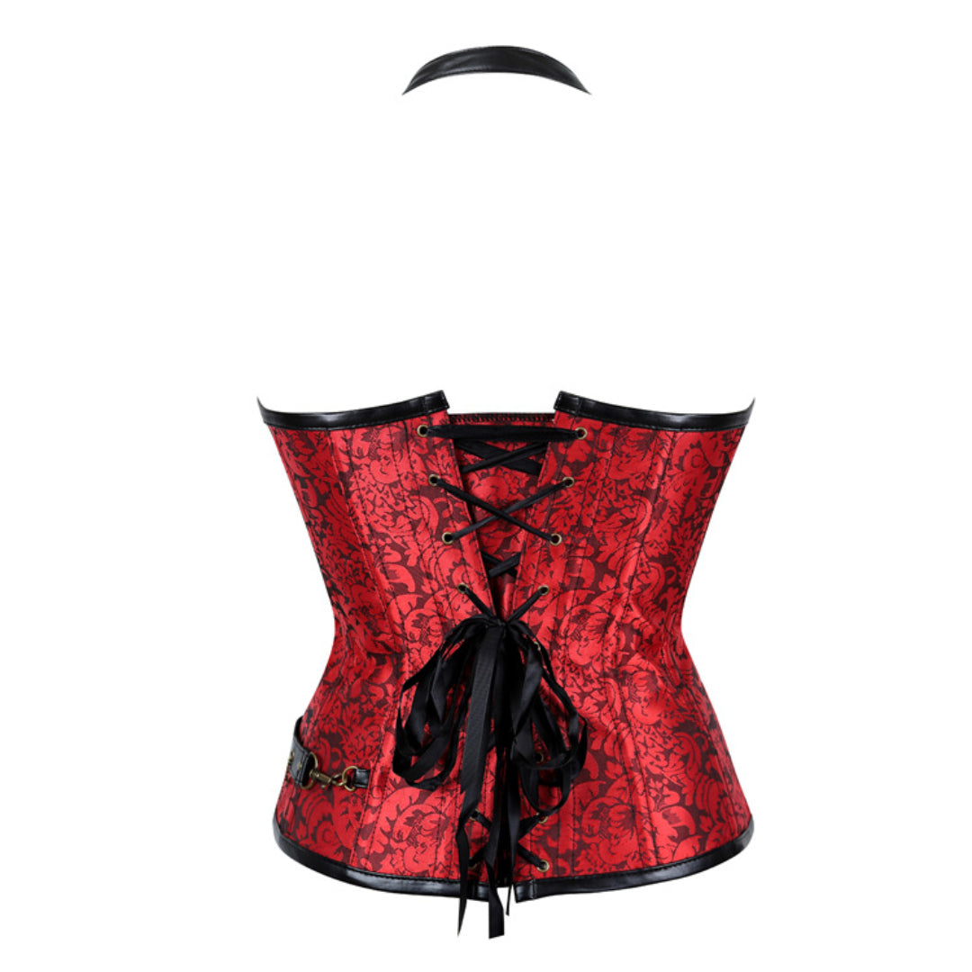 Faux Leather Halterneck Steampunk Overbust Corset With Chains