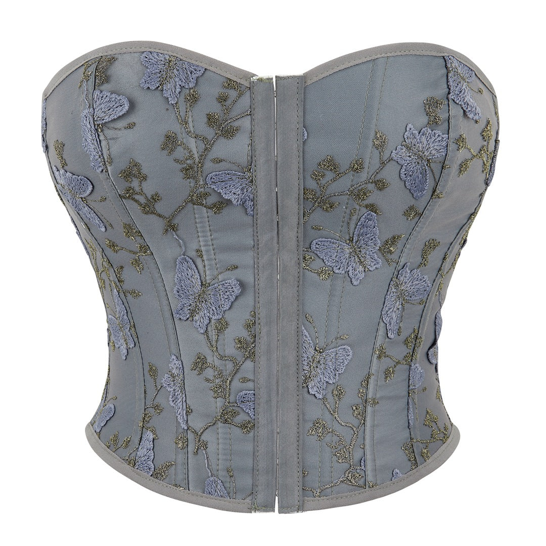 Butterfly Embroidered Strapless Overbust Corset