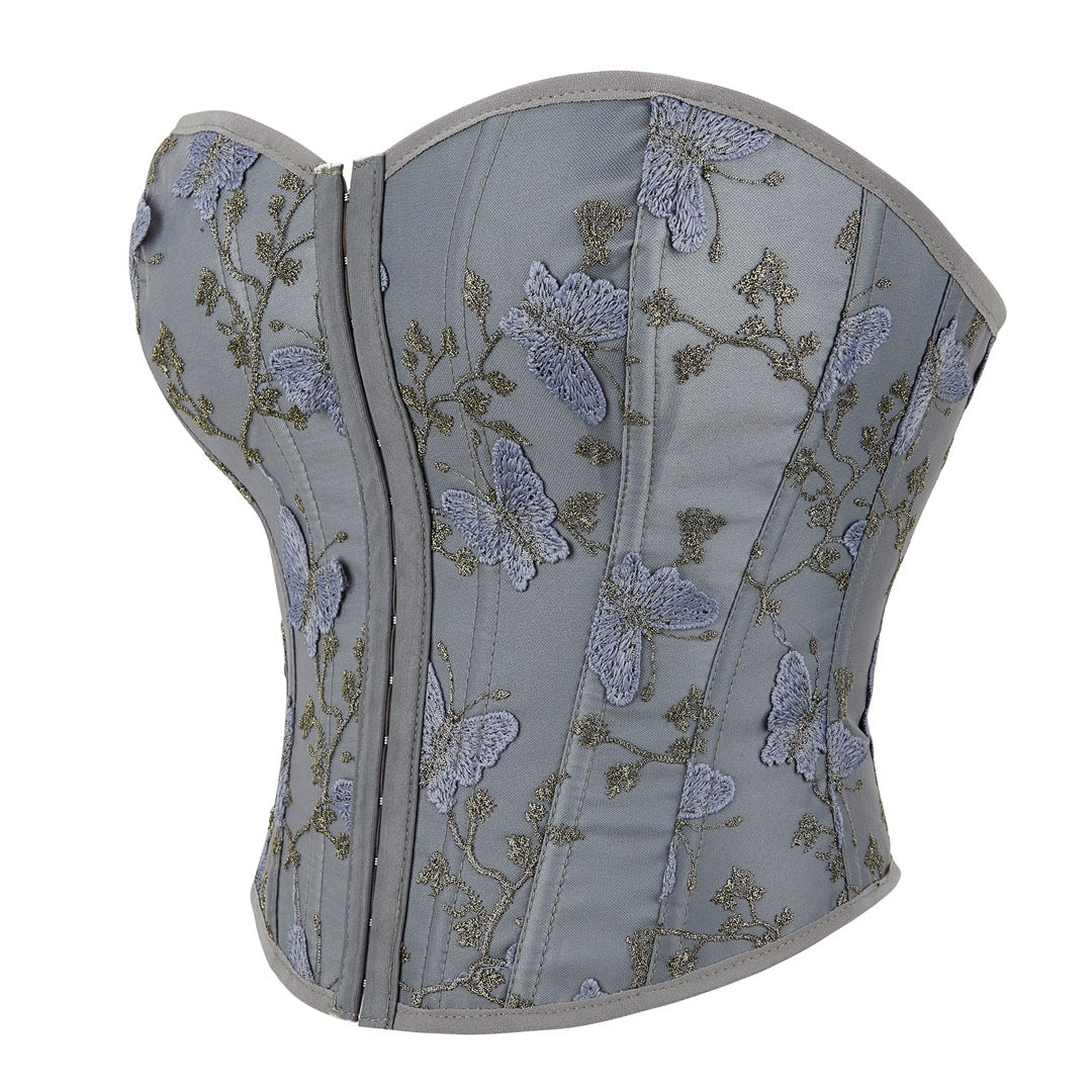 Butterfly Embroidered Strapless Overbust Corset