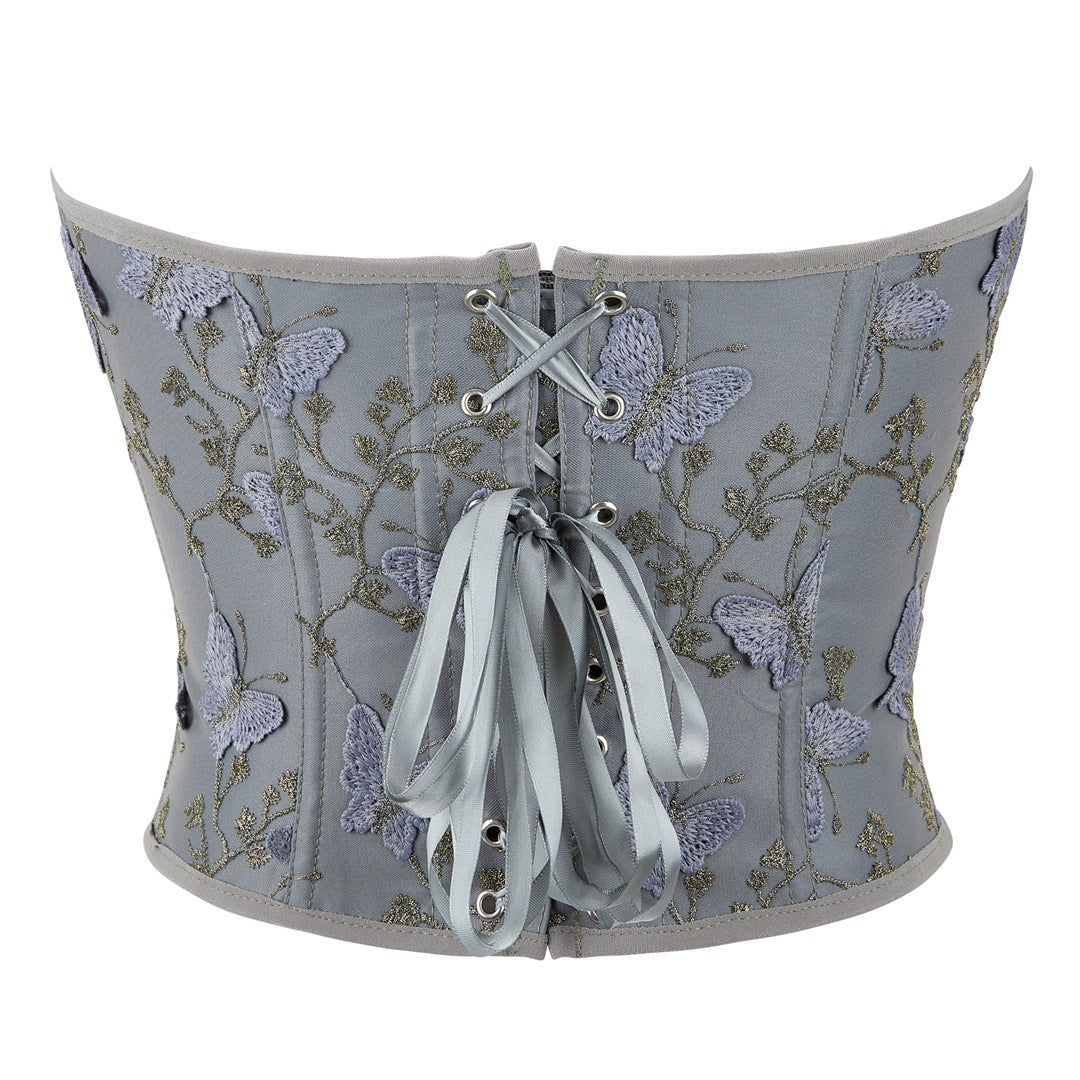 Butterfly Embroidered Strapless Overbust Corset