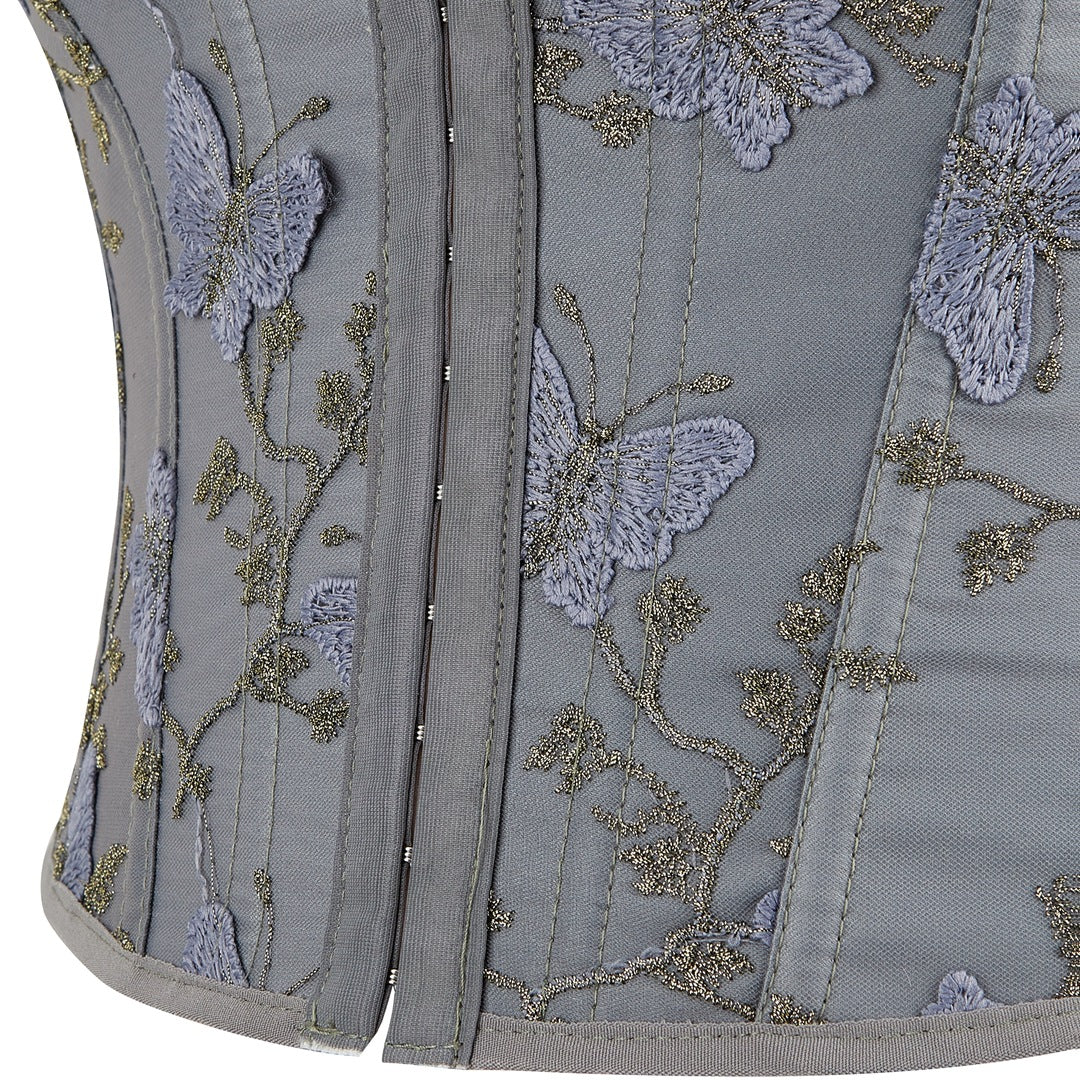 Butterfly Embroidered Strapless Overbust Corset