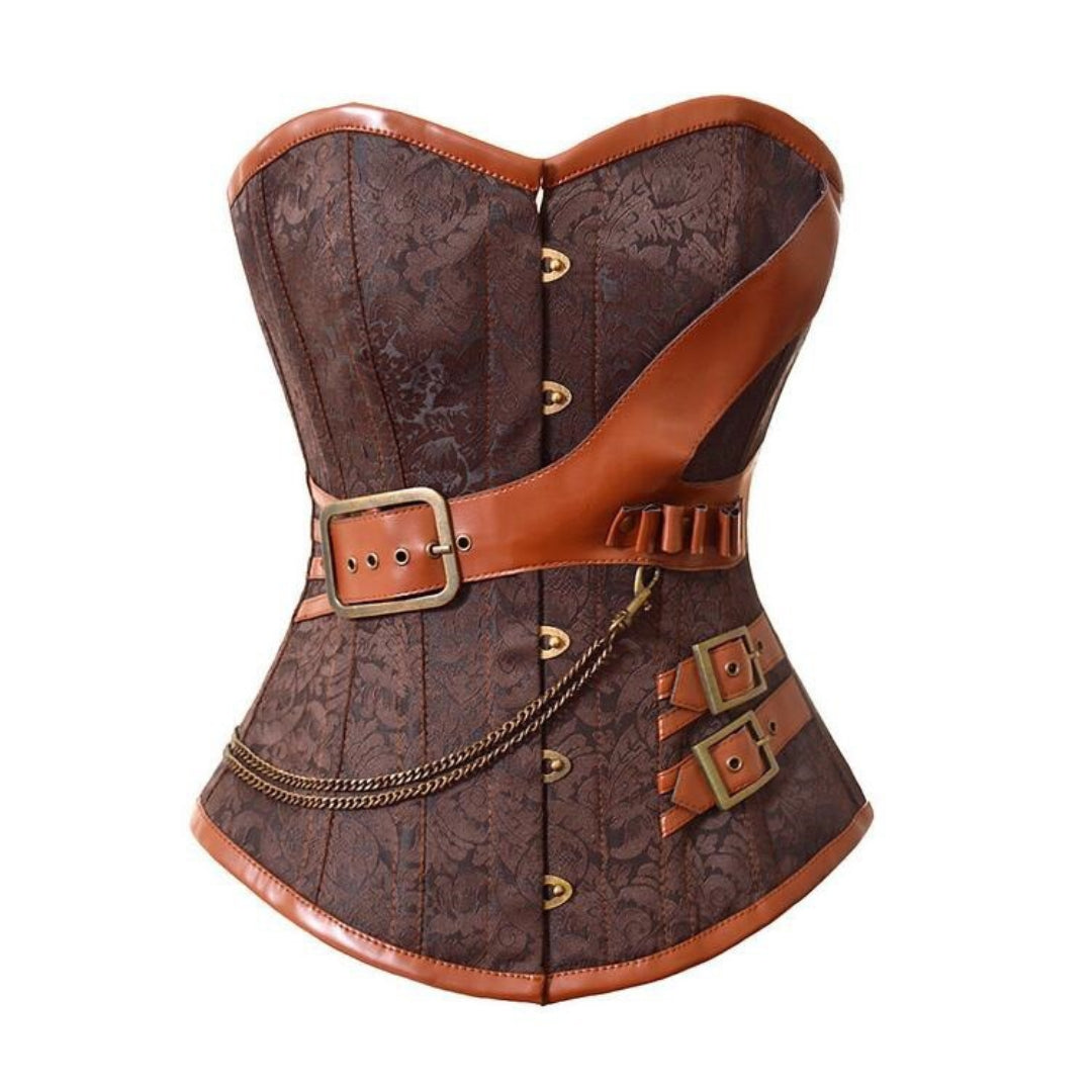 Leather Steampunk Gothic Palace with Bronze Chain Overbust Corset | JAMSHAPE