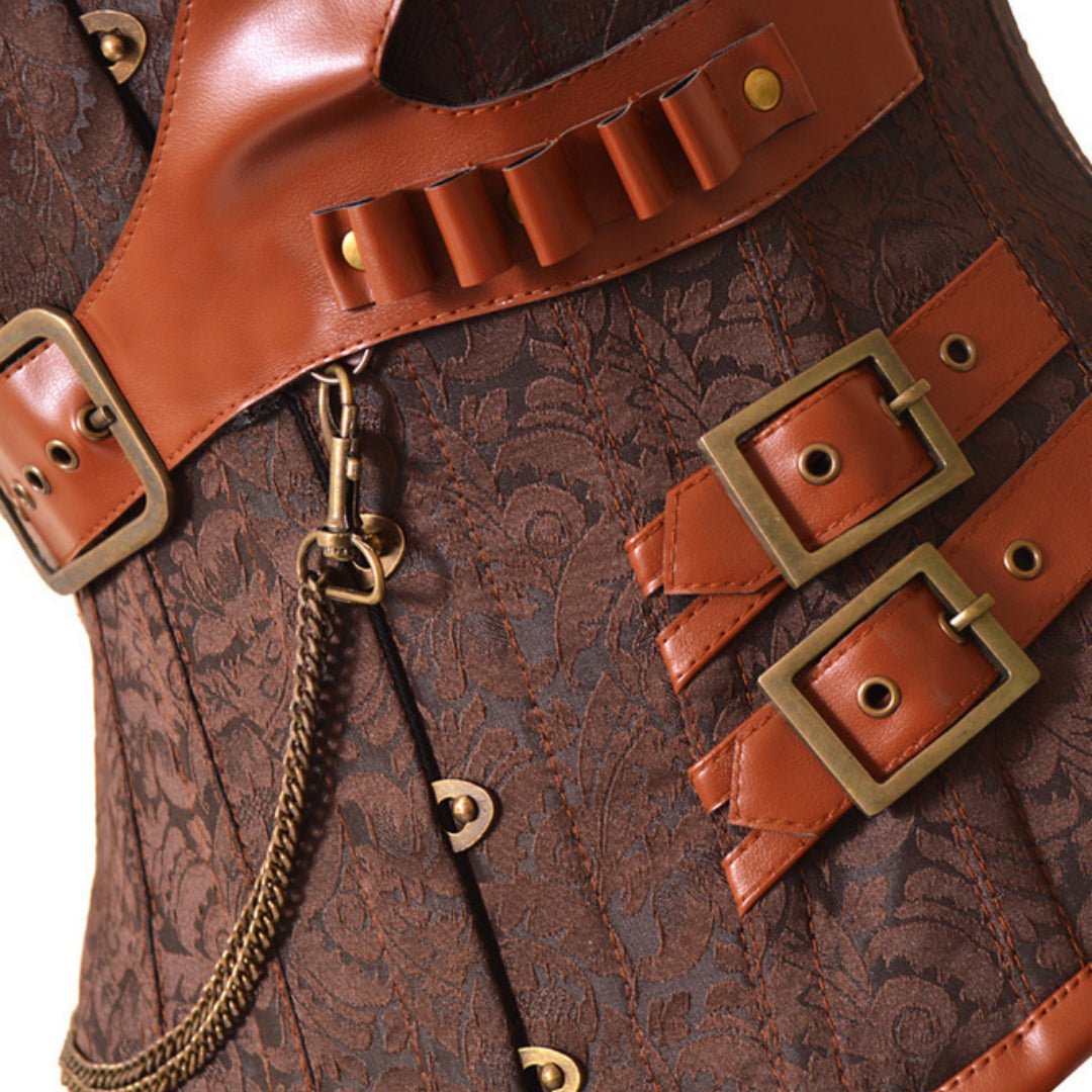 Leather Steampunk Gothic Palace with Bronze Chain Overbust Corset | JAMSHAPE