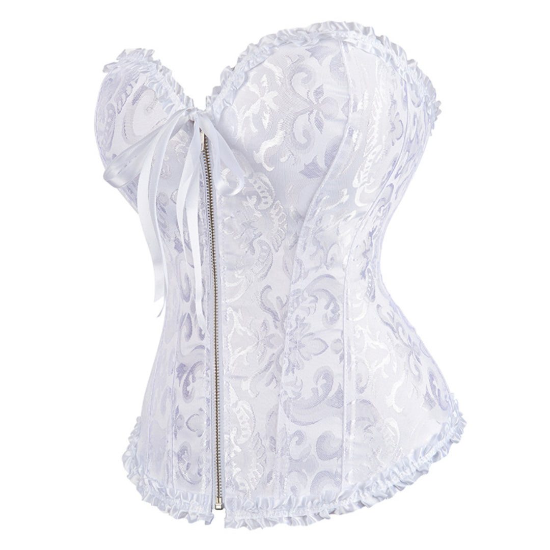 Lace Trimmed Zipper Overbust Corset | JAMSHAPE