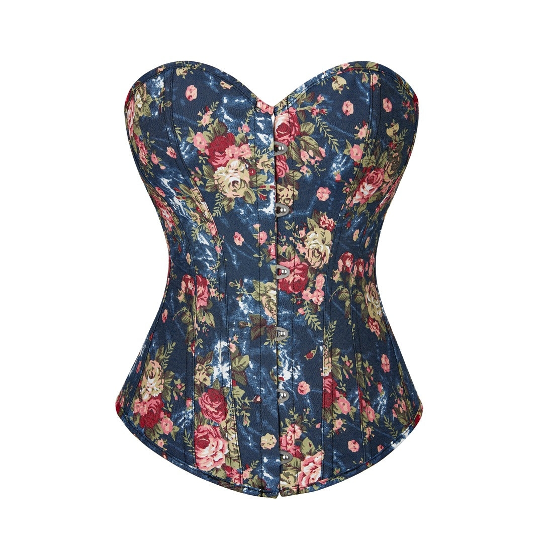 Rose Floral Jacquard Denim Overbust Corset | JAMSHAPE