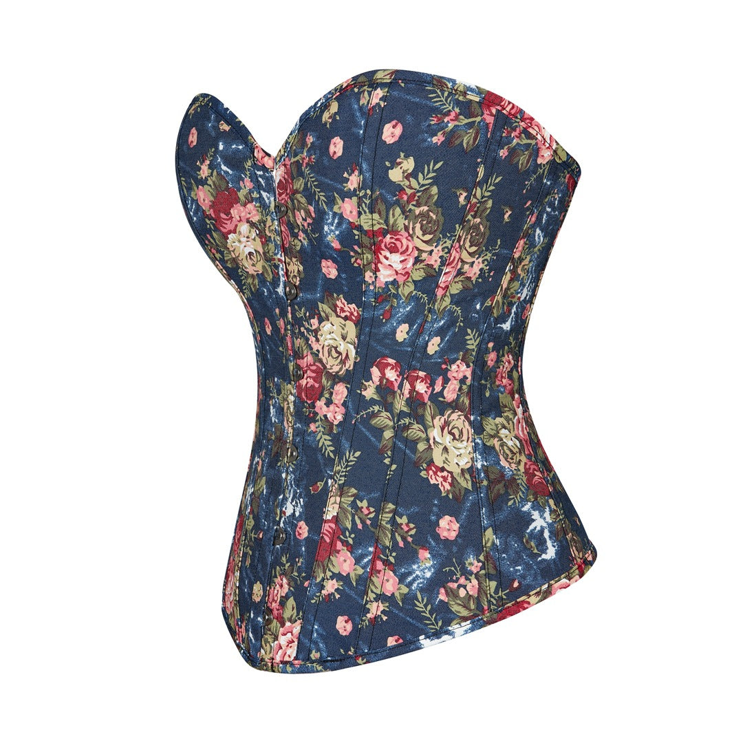 Rose Floral Jacquard Denim Overbust Corset | JAMSHAPE