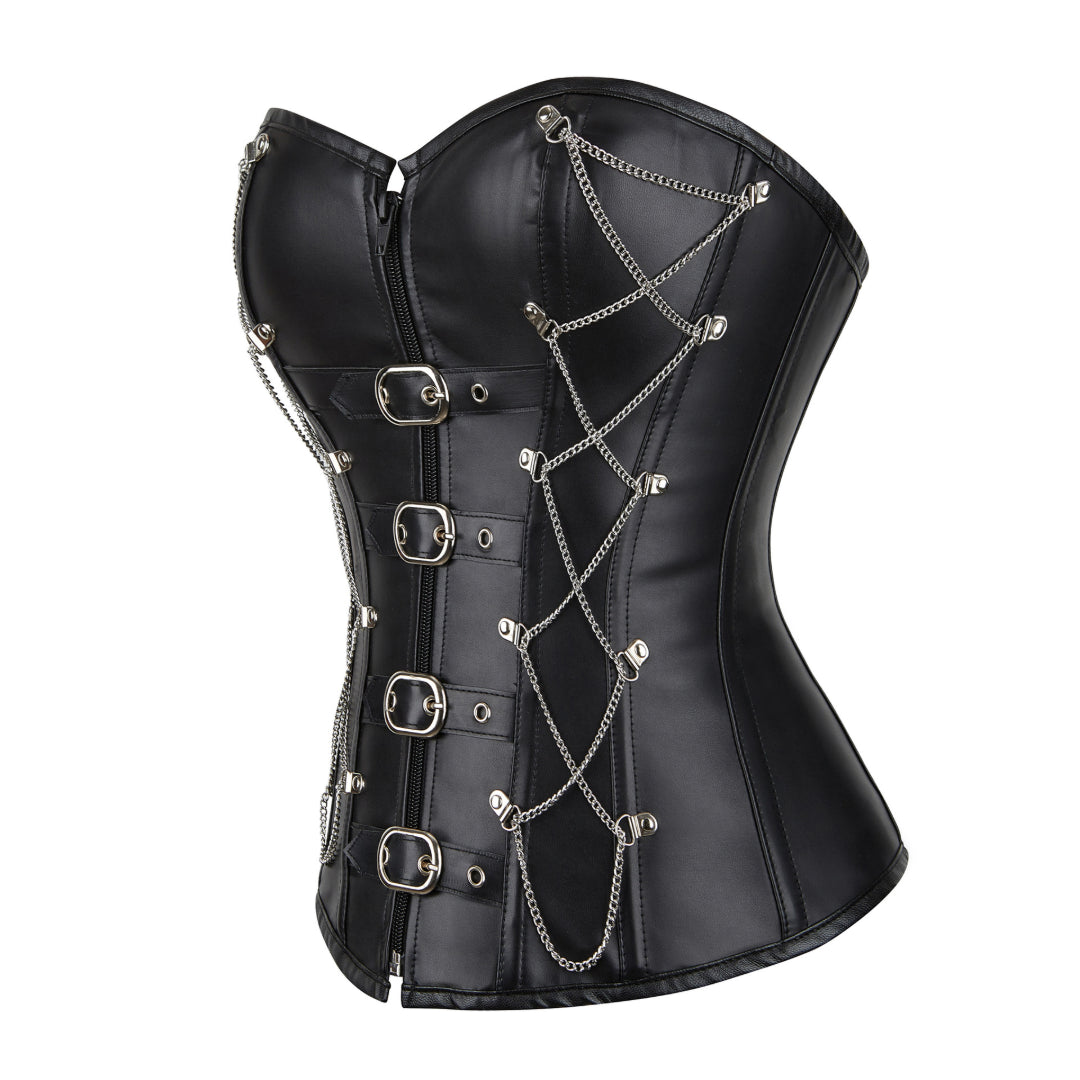 Vintage Leather Chain Steampunk Overbust Corset With Zipper | JAMSHAPE