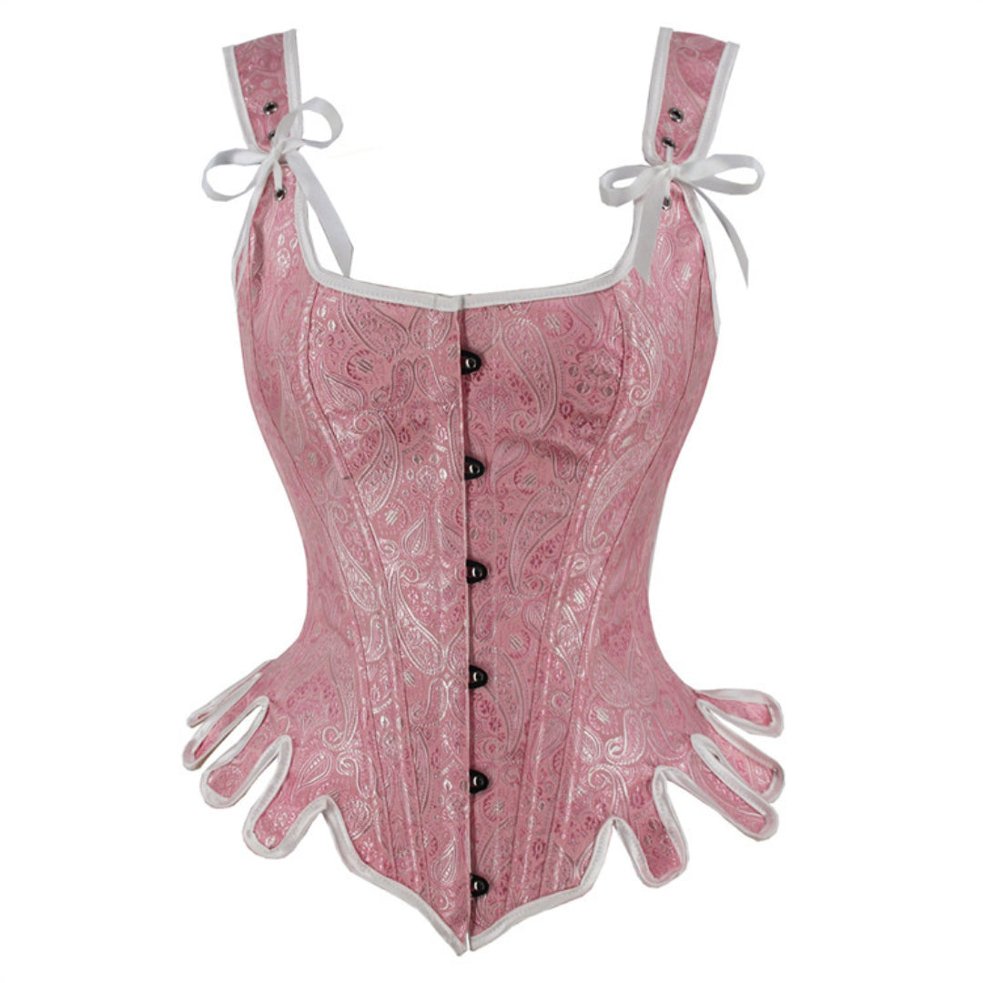 Floral Jacquard U-neck Overbust Corset With Shoulder Straps | JAMSHAPE