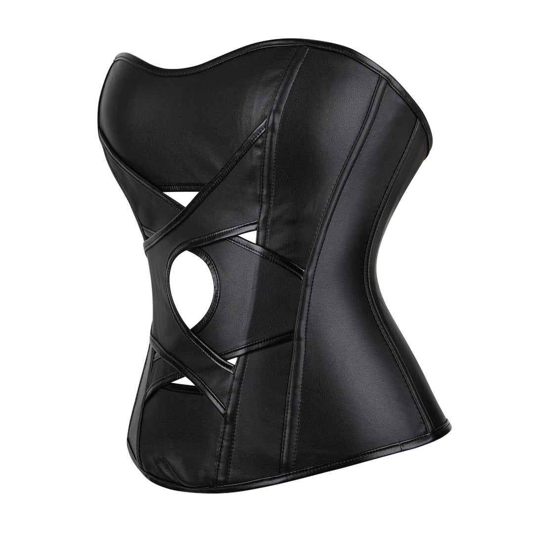 Leather Hollow-out Strapless Overbust Corset | JAMSHAPE