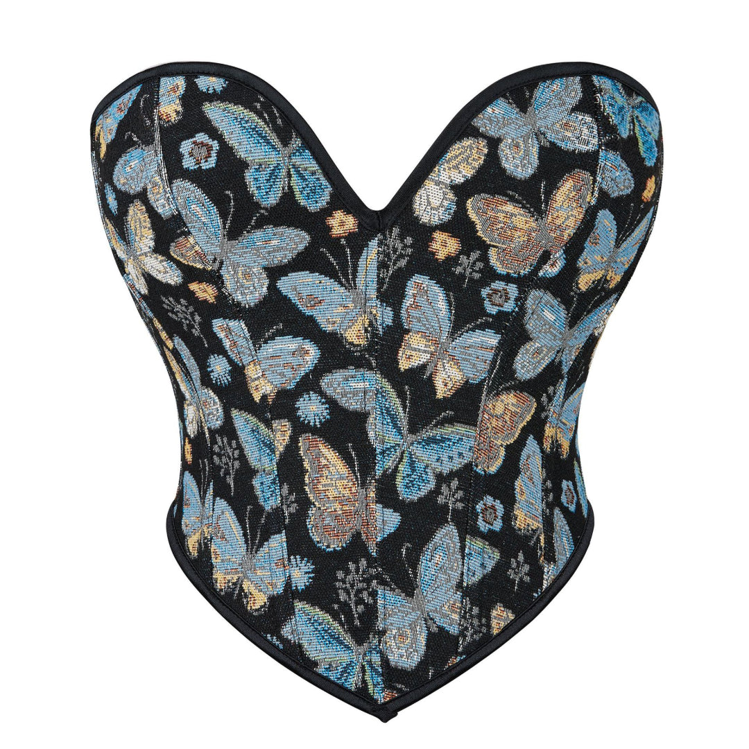 Floral Jacquard Butterfly Sweetheart Overbust Corset | JAMSHAPE