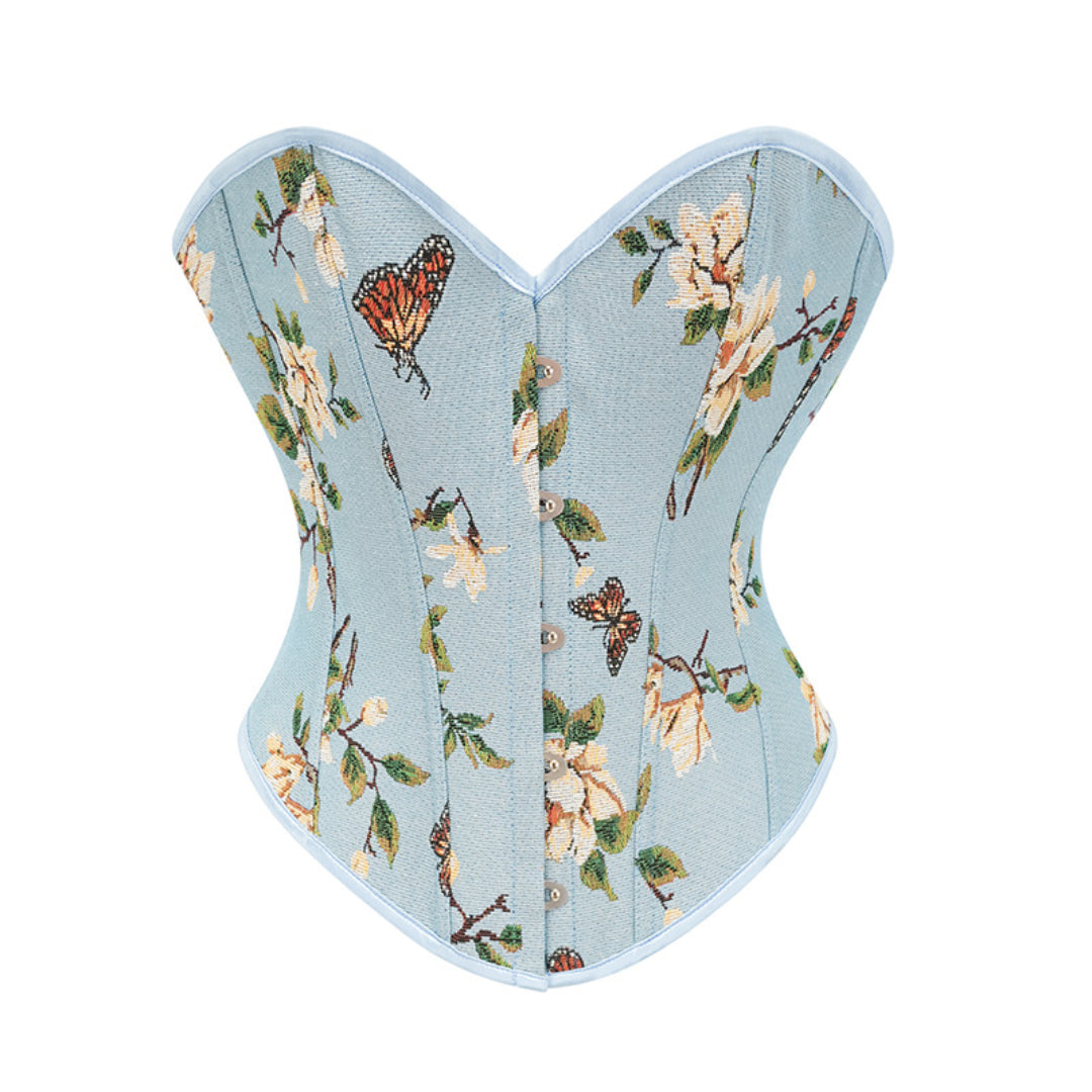 Butterfly Floral Embroidered Strapless Overbust Corset | JAMSHAPE