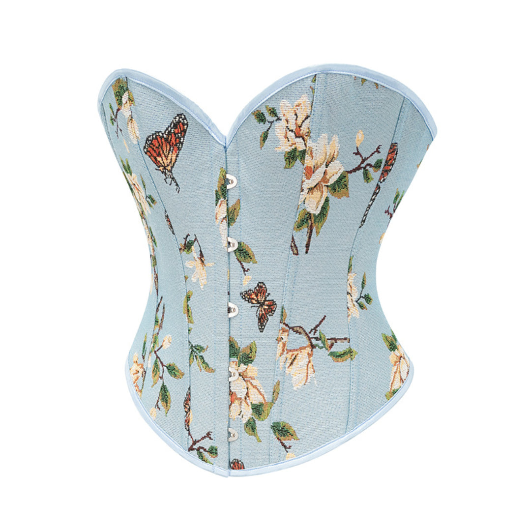 Butterfly Floral Embroidered Strapless Overbust Corset | JAMSHAPE