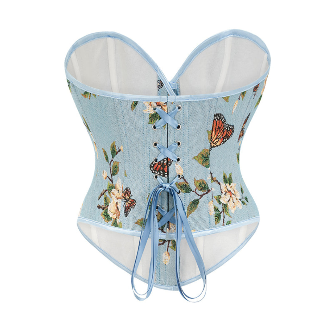 Butterfly Floral Embroidered Strapless Overbust Corset | JAMSHAPE