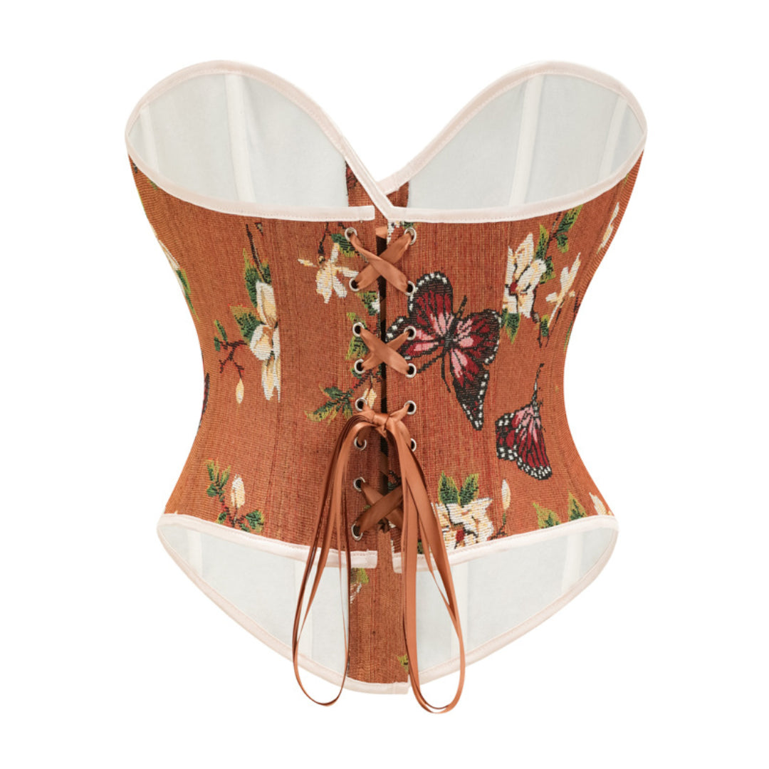 Butterfly Floral Embroidered Strapless Overbust Corset