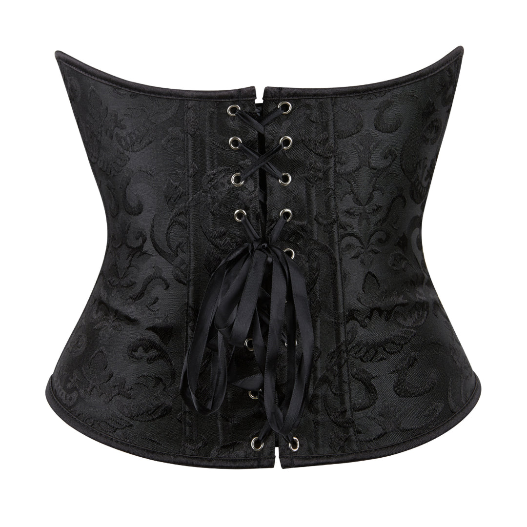 Black Floral Jacquard Waist Trainer Underbust Corset With Zipper | Jamshape