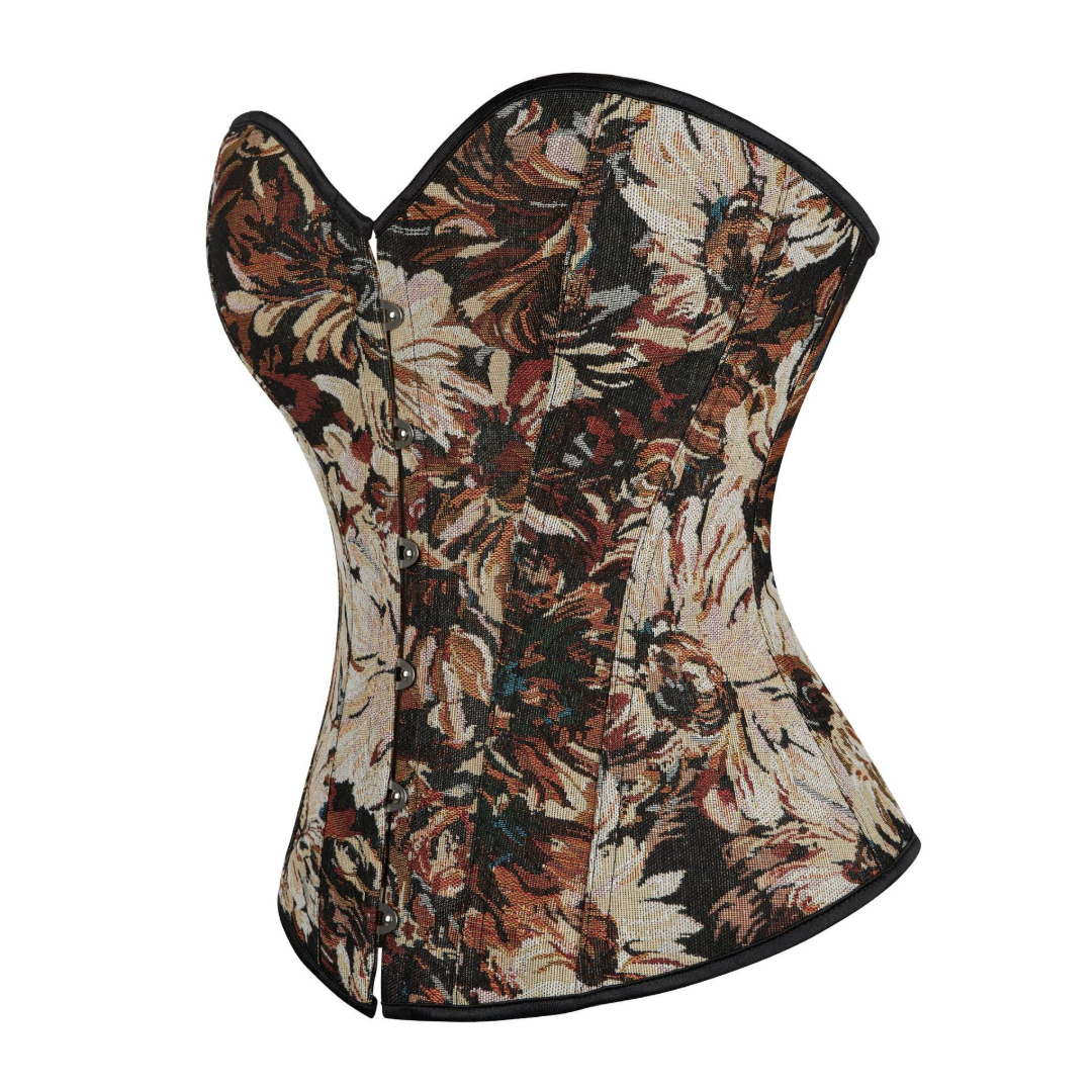 Floral Jacquard Weave Satin Hourglass Strapless Overbust Corset | JAMSHAPE