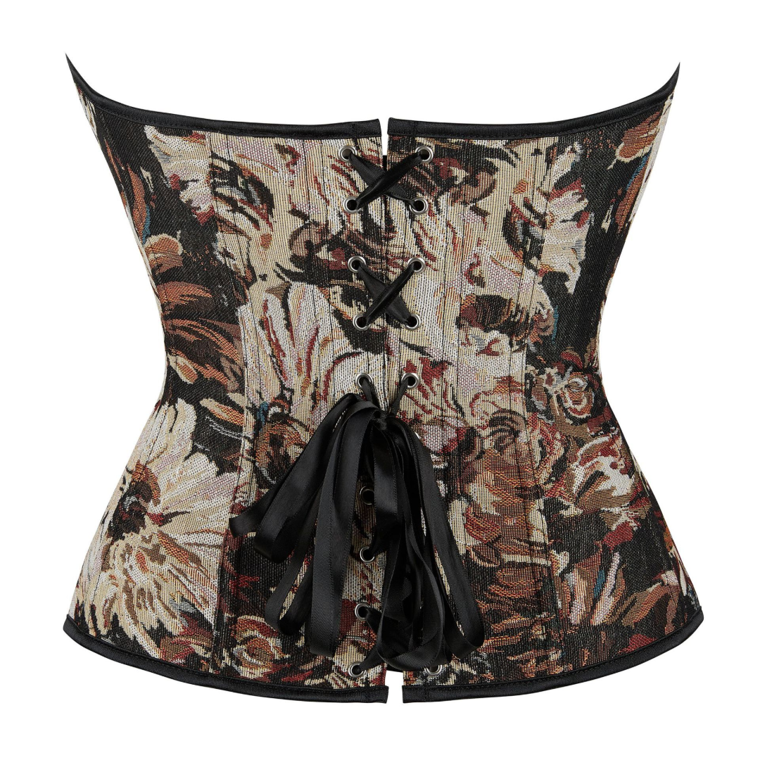 Floral Jacquard Weave Satin Hourglass Strapless Overbust Corset | JAMSHAPE