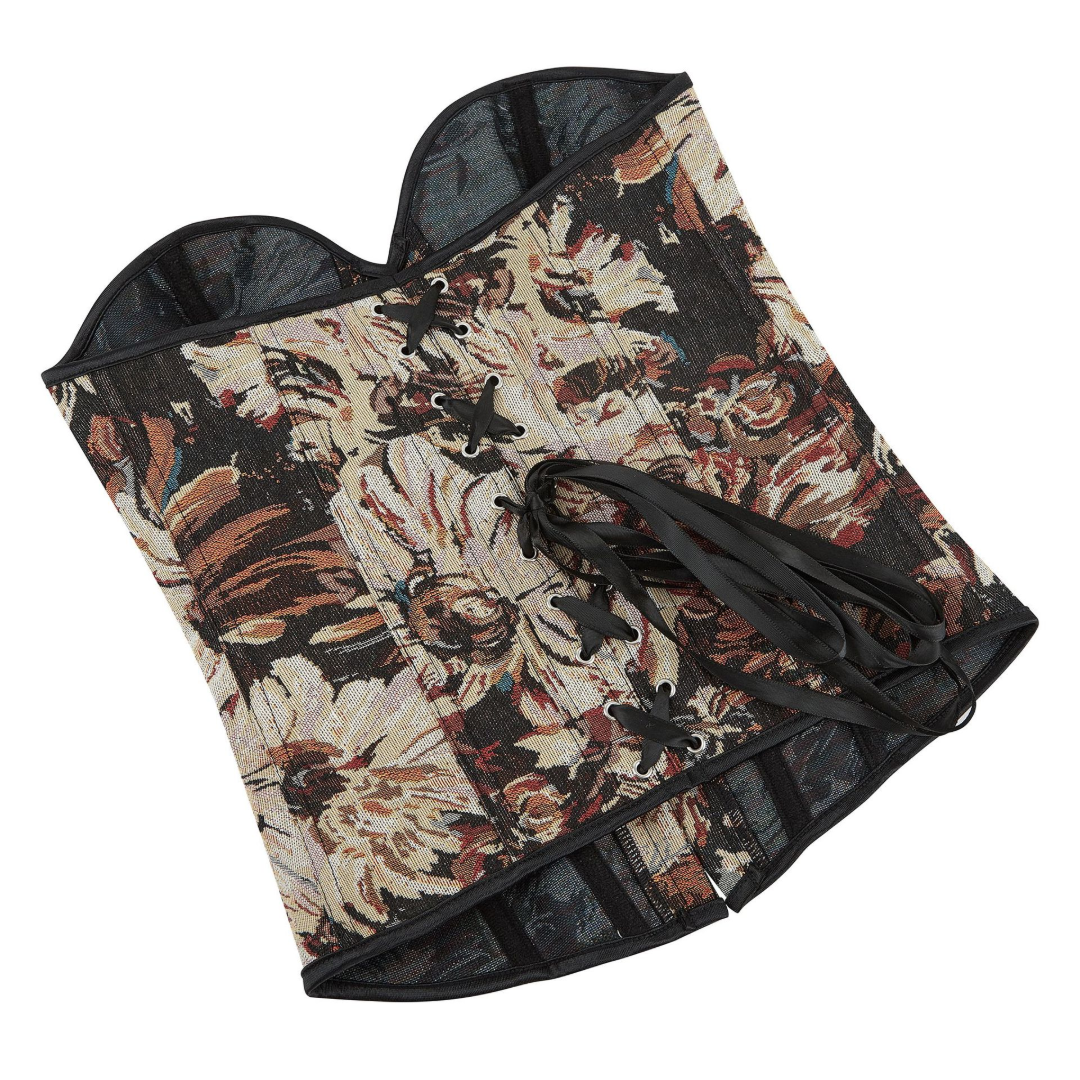 Floral Jacquard Weave Satin Hourglass Strapless Overbust Corset | JAMSHAPE